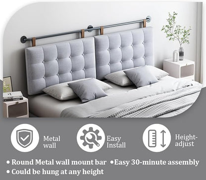 BSHOMGI Headboard Queen Size Headboards for Adjustable Bed Tufted Upholstered Head Board Only Gray Headboards, Fabric Line Headboard in Modern Button Design Bedroom(Gray, Queen)