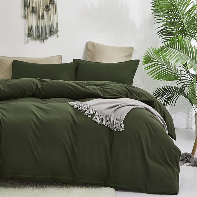 Luxlovery Dark Green Comforter Set Queen Olive Green Bedding Comforter Men Army Bedding Set Soft Breathable Blanket Quilts Minimalist Bedding for Queen Bed