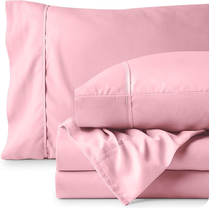 Bare Home Twin XL Sheet Set - 1800 Ultra-Soft Microfiber Twin Extra Long Bed Sheets - Double Brushed - Deep Pockets - Easy Fit - 3 Piece Set - Bedding Sheets & Pillowcases (Twin XL, Light Pink)