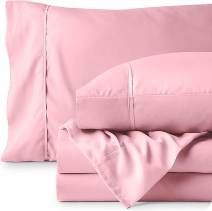 Bare Home Twin Sheet Set - 1800 Ultra-Soft Microfiber Twin Bed Sheets - Double Brushed - Deep Pockets - Easy Fit - 3 Piece Set - Bedding Sheets & Pillowcases (Twin, Light Pink)