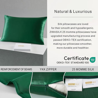 ZIMASILK 25 Momme 100% Pure Mulberry Silk Pillowcase for Hair and Skin Care, Highest Grade 6A Pillow Cases for Women, Long-Lasting Durablity, Gift for Women Men, 1Pc (Queen 20"x30", Blackish Green)