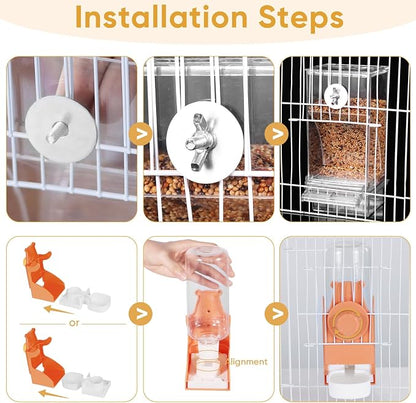 Kenond No Mess Bird Feeders Water Dispenser Set，Automatic Feeders for Cage | Automatic Parrot Feeder Cage Accessories, Clear Seed Container Food Drinker for Cage, for Cockatiel Lovebirds Budgies Canary