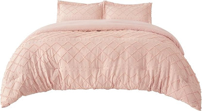 Bedsure Oversized Queen Comforter Set - Coral Pink Comforter, Boho Tufted Shabby Chic Bedding for Kids, 3 Pieces Vintage Farmhouse Bed Set for All Seasons, Fluffy Soft Bedding with 2 Pillow Shams