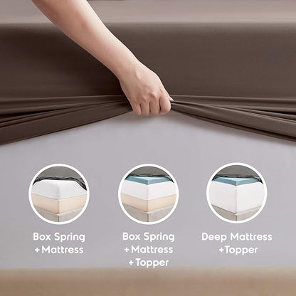 Nestl Split King Sheet Set - 1800 Ultra-Soft Microfiber Bed Sheets - Double Brushed - Deep Pockets - Easy Fit - 5 Piece Set - Bed Sheets & Pillowcases (Split King Size, Chocolate Brown)