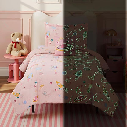 Twin Comforter Set for Girls - 3 Pieces Space Twin XL Bedding Set with 1 Comforter, 1 Decor Pillow, 1 Pillow Sham