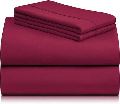 LuxClub 4 PC Queen Sheet Set, Breathable Luxury Bed Sheets, Deep Pockets 18" Wrinkle Free Cooling Sheets Machine Washable Hotel Bedding Silky Soft - Burgundy Queen