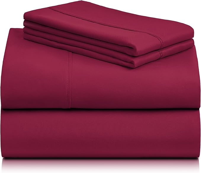 LuxClub Twin XL Sheets - Soft Twin Bed Sheets for-Boys-and-Girls-3 PC Deep Pockets 18" Eco Friendly Wrinkle Free-Kids-Fitted Sheets Machine Washable Hotel Bedding Silky Soft - Burgundy Twin XL