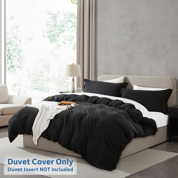 Nestl Black Duvet Cover Queen Size - Soft Prewashed Queen Duvet Cover Set, 3 Piece, with Zipper Closure, 1 Duvet Cover 90x90 inches and 2 Pillow Shams - No Comforter