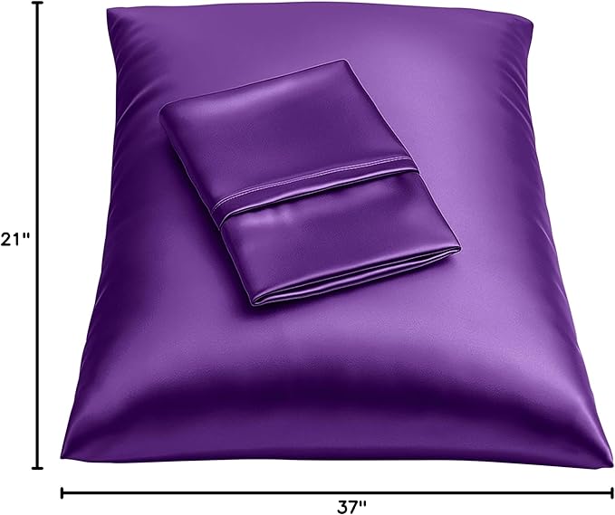 BLISSFORD Purple Satin Pillowcase with Zipper, for Hair and Skin Care, Feels Soft and Cool Like a Silk Pillowcase, Satin Pillow Cases 2 Pack, Slik Pillow Cover, Grape/Purple, Queen Size - Set of 2