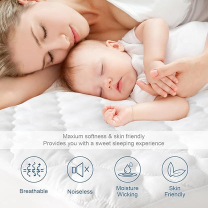 2 Pack King Mattress Protector Pad Waterproof Quilted, Breathable & Cooling King Size Mattress Cover Protector Fitted with Deep Pocket Up to 18", (White)