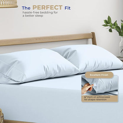 THREAD SPREAD 100% Cotton Pillow Cases Queen Size Set of 2 - Luxury 400 Thread Count Queen Pillow Cases (Light Blue), Soft Cooling Breathable Hotel Quality Cotton Pillowcases, Fits Standard Pillows