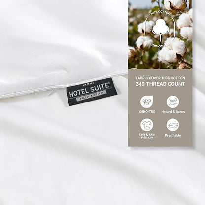 Hotel Suite Feather Down Comforter, Natural Fluffy Duvet Insert, Luxurious Hotel Collection Quilts, All Season Bedding Comforter, 100% Cotton Cover（Twin Size, 68 x 88 Inch, White）