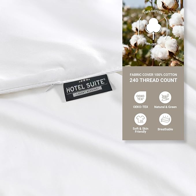 Hotel Suite Feather Down Comforter, Natural Fluffy Duvet Insert, Luxurious Hotel Collection Quilts, All Season Bedding Comforter, 100% Cotton Cover（King Size, 104 x 88 Inch, White）