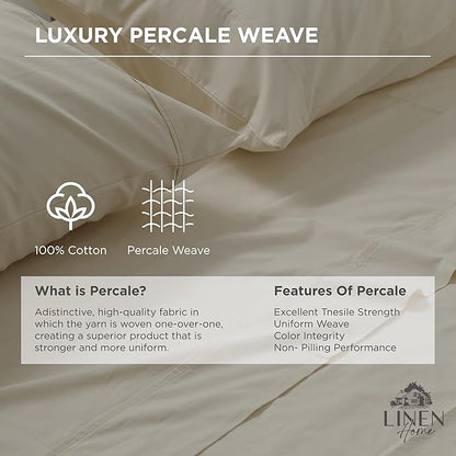 Linen Home 100% Cotton Percale Pillowcases King Size, Light Taupe, 2 Pieces of Pillow Case, Crisp and Cool Strong Bed Linen, 20 inches X 40 inches