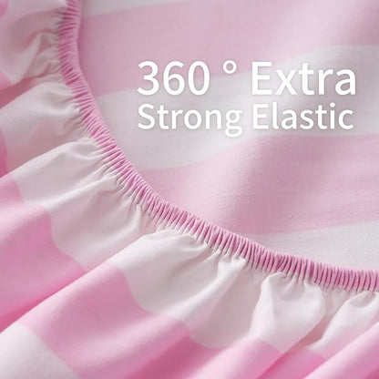 Best Season Bed Sheet Set 3 Piece -Twin Size-Soft Durable Microfiber Bedding Sheet Set,Deep Pocket,Stain,Fade & Wrinkle Resistant Green and White Pinstripe (Stripe Pink&White)