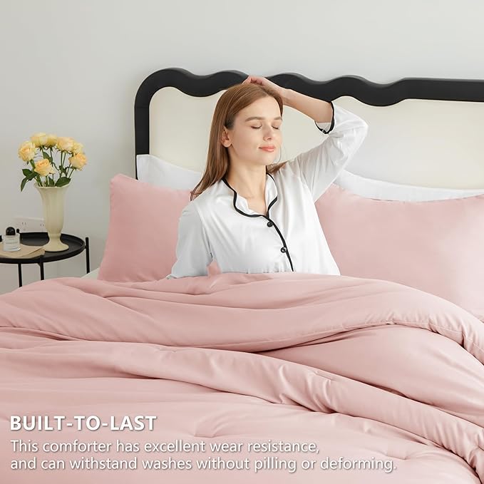 CozyLux California King Comforter Set Blush Pink, 3 Pieces Cal King Solid Breathable Quilted Bedding Sets All Seasons, Luxury Soft Lightweight Bed Set with Down Alternative Comforter and 2 Pillowcases