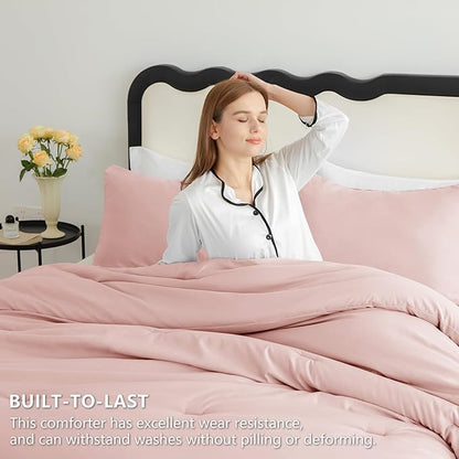 CozyLux California King Comforter Set Blush Pink, 3 Pieces Cal King Solid Breathable Quilted Bedding Sets All Seasons, Luxury Soft Lightweight Bed Set with Down Alternative Comforter and 2 Pillowcases