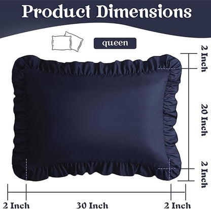 KKJIAF Ruffle Pillow Cases Queen Size Set of 2, Ruffled Pillow Covers with Envelope Closure, Wrinkle Resistant Ruffled Pillow Shams 20" x 30", Navy Blue