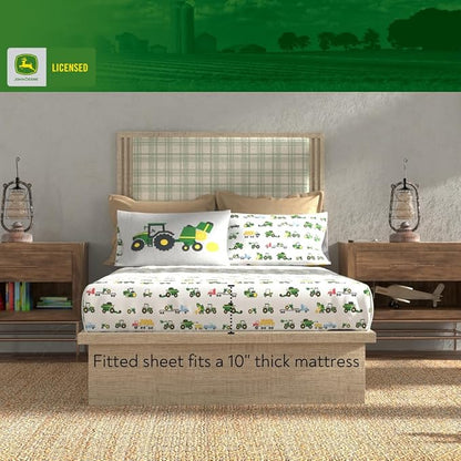 Franco Kids John Deere Farm Equipment Bedding 5 Piece Super Soft Comforter and Sheet Set, Full, (Officially Licensed Product)