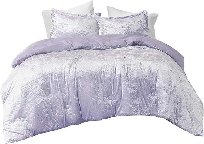 Comfort Spaces Juliette Luxe Comforter Set Velvet Lush with Soft Brushed Microfiber Reverse, All Season Cozy Velvet Bedding Sets, Fluffy Comforter Bed Set, Matching Sham, Purple King 3 Piece