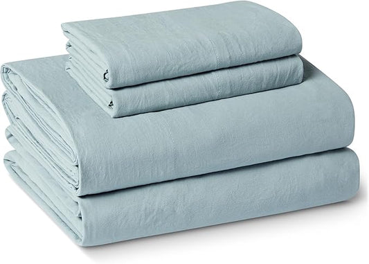 Amazon Basics Queen Bed Sheet, 4-Piece Bedding Set, Double Brushed Microfiber, Ultra Soft, Easy Care, Blue