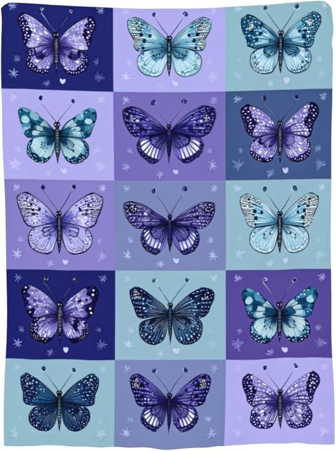 Butterfly Blanket Super Soft Warm Fluffy Fleece Flannel Blue Purple Throw Blanket Cozy Fuzzy Plush Stuff Bedding Blankets Gifts for Women Kids Boys Girls Adults 60"X50"