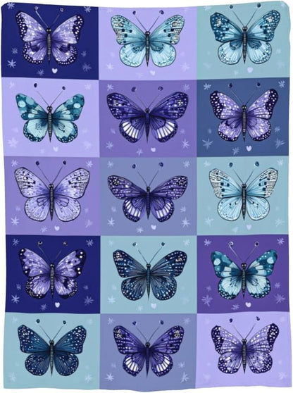 Butterfly Blanket Super Soft Warm Fluffy Fleece Flannel Blue Purple Throw Blanket Cozy Fuzzy Plush Stuff Bedding Blankets Gifts for Women Kids Boys Girls Adults 60"X50"