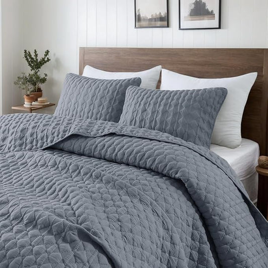 WDCOZY Blue Twin Quilt Size Bedding Sets with 1 Pillow Sham, Lightweight Soft Bedspread Coverlet, Quilted Blanket Thin Comforter Bed Cover for All Season, 2 Pieces, 68x90 inches