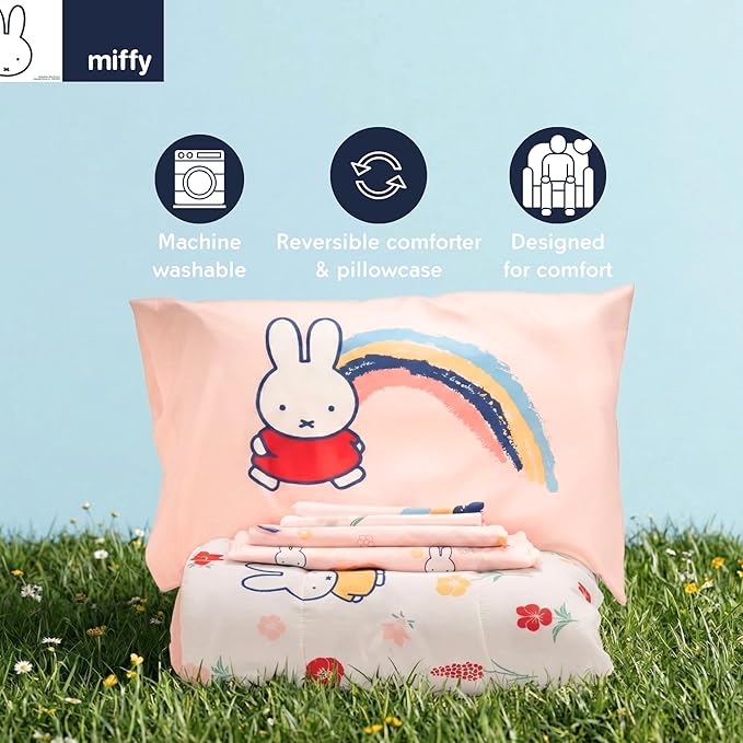 Miffy Bedding Set, Full Size 7-Piece Super Soft Fluffy Reversible Comforter & Sheet Set with Sham, (100% Officially Licensed Product) by Franco Collectibles