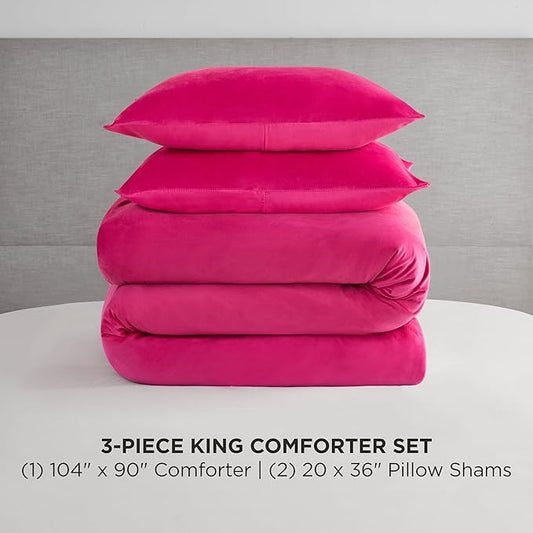 Juicy Couture Hot Pink Velour King Comforter Set - 3 Piece Luxury Bedding Ensemble