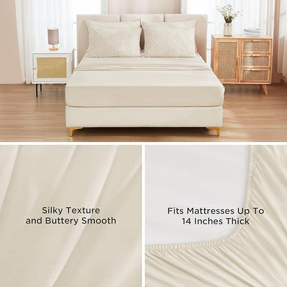 Andency Bed in a Bag Queen Beige- 7 Pieces Queen Comforter Set Bedding Comforter Sets, Tufted Lightweight Fluffy Bed Set with Comforter, Sheets, Pillowcases & Shams for All Season