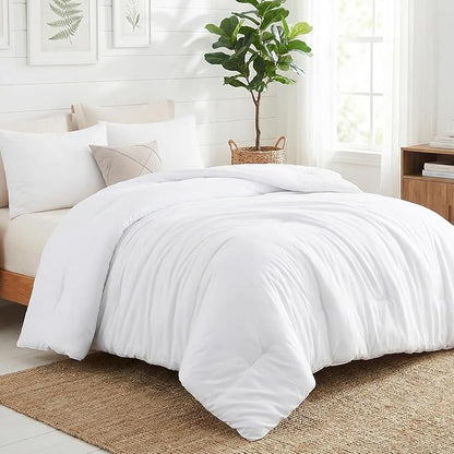 CozyLux Oversized King Comforter Set White, 3 Pieces 120x98 Solid Breathable Quilted Bedding Sets for All Seasons, Luxury Soft Lightweight Bed Set with Down Alternative Comforter and 2 Pillowcases