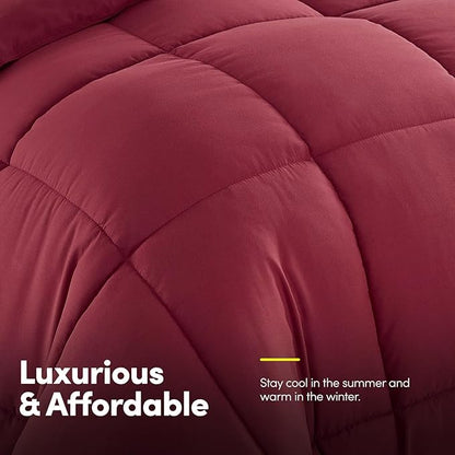 Sweet Home Collection 7 Piece Comforter Set Bag Solid Color All Season Soft Down Alternative Blanket & Luxurious Microfiber Bed Sheets, Burgundy, Twin XL (Pack of 4)