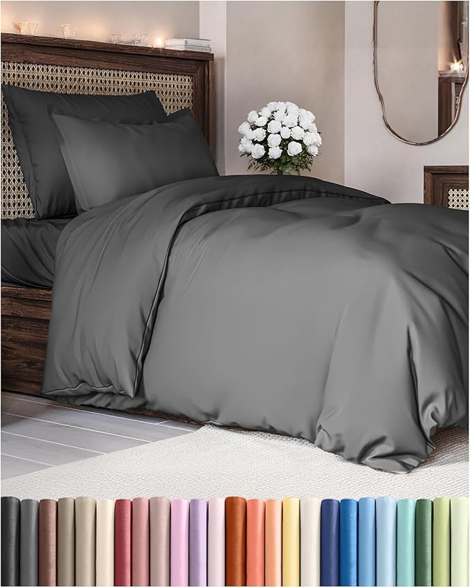 Duvet Cover Twin/Twin XL Size Set - Extra Soft Twin/Twin XL Duvet Cover 68" x 90" with 1 Pillow Sham - Hotel Luxury, Easy Care, Fade Free with Zipper Closures & Ties - Comfy & Breathable (Charcoal)