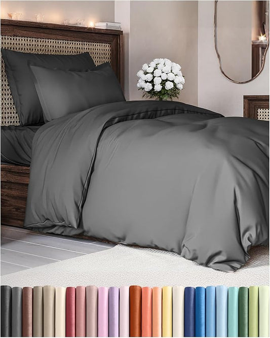 Duvet Cover Twin/Twin XL Size Set - Extra Soft Twin/Twin XL Duvet Cover 68" x 90" with 1 Pillow Sham - Hotel Luxury, Easy Care, Fade Free with Zipper Closures & Ties - Comfy & Breathable (Charcoal)