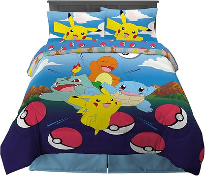 Pokémon Gaming Anime Kids Bedding Super Soft Microfiber Comforter And Sheet Set, 5 Piece Full Size, (Officially Licensed Product) By Franco