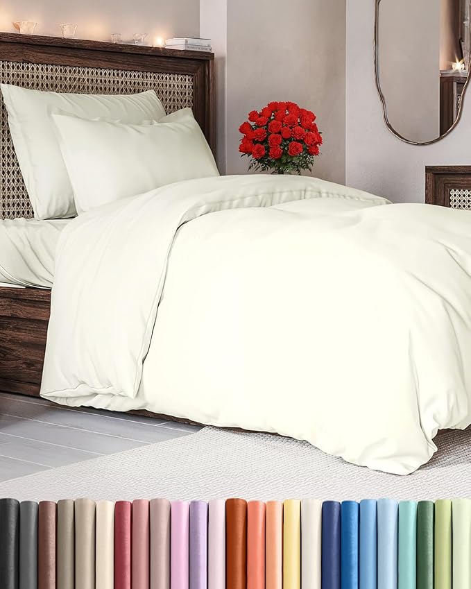 Duvet Cover Twin/Twin XL Size Set - Extra Soft Twin/Twin XL Duvet Cover 68" x 90" with 1 Pillow Sham - Hotel Luxury, Easy Care, Fade Free w/ Zipper Closures & Ties - Comfy, Cozy & Breathable (Ivory)
