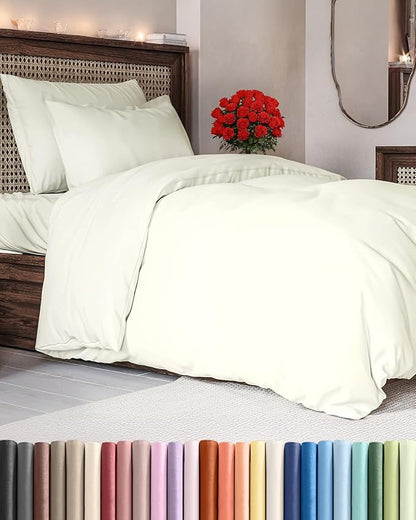Duvet Cover Twin/Twin XL Size Set - Extra Soft Twin/Twin XL Duvet Cover 68" x 90" with 1 Pillow Sham - Hotel Luxury, Easy Care, Fade Free w/ Zipper Closures & Ties - Comfy, Cozy & Breathable (Ivory)