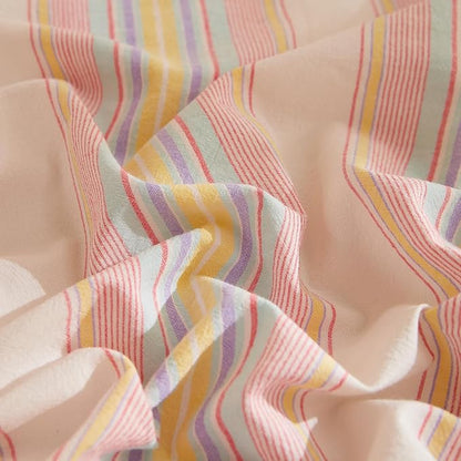 EAVD Stripes Duvet Cover Set Full 100% Washed Cotton Colorful Striped Bedding Duvet Cover Set with Streak Pillowcases-Farmhouse Modern Style Ultra Soft Breathable Zipper Closure Corner Ties