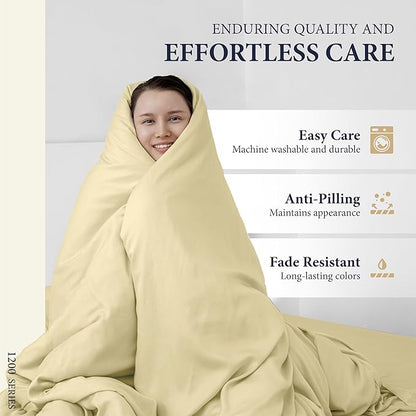 Ashton Sheets 100% Egyptian Cotton Pillow Cases Standard/Queen Size Set of 2 - Luxury 1200 Thread Count Sateen Beige Pillow Cases, Silky Soft Cotton Pillowcases Fits Standard & Queen Size Pillows