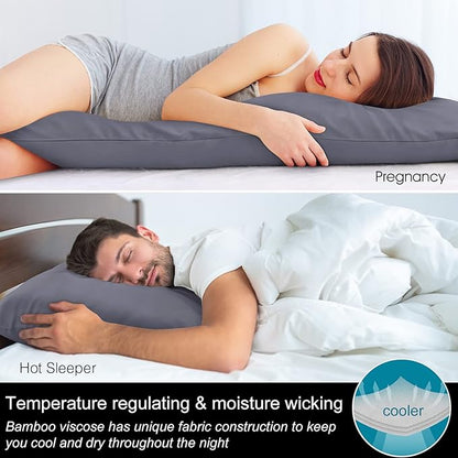 BEDELITE Body Pillow Cover, Rayon Made from Bamboo, Cooling Body Pillow Pillowcase for Hot Sleepers and Night Sweats, Breathable & Silky Soft Full Long Pillow Case Cover (Grey, 20x54 Inches)
