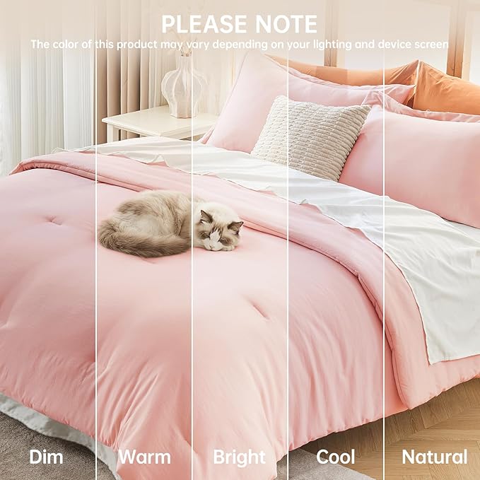 MUXHOMO Queen Comforter Set, All Season Ultra Soft Down Alternative Bedding - 3 Piece Lightweight Bed Set Includes 1 Comforter (90"x90") and 2 Pillow Shams (20"x26"), Blush