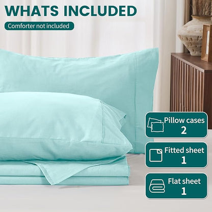 100% Linen Sheets California King Size,Breathable & Durable 4-Piece Bed Flax Sheet Set,Soft All-Season Bedding for Hot Sleepers 16" Deep Pocket Oeko-TEX Certified,（Cal King, Light Blue）