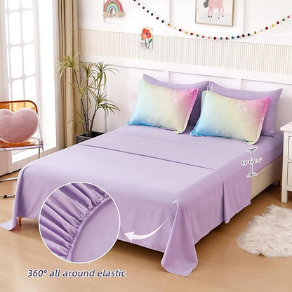 Drucon Rainbow Comforter Set Queen Size for Teen Girl &Boys,7 Pieces Bed in A Bag Blue Blush Rainbow Bedding Set Queen Size(1 Comforter, 1 Flat Sheet, 1 Fitted Sheet, 2 Pillow sham, 2 Pillowcases)