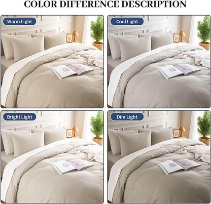 NEXHOME PRO Full Duvet Cover Set – 100% Certified Organic Cotton with Washed Feel & Linen-Like Texture, Comfortable & Breathable, Home Bedding Set Light Linen (No Comforter)