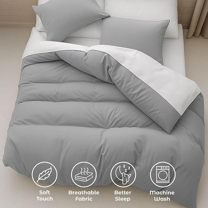 Pure Bedding Duvet Cover Twin/Twin XL Size - 2 Pieces Extra Soft Bedding Set, Includes 1 Twin Duvet Cover 68x90 Inches with Zipper Closure & 1 Pillow Sham, Comforter Not Included, Light Grey
