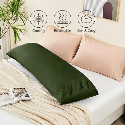 BEDELITE Body Pillow Cover, Rayon Made from Bamboo, Cooling Body Pillow Pillowcase for Hot Sleepers and Night Sweats, Breathable & Silky Soft Full Long Pillow Case Cover (Olive Green, 20x54 Inches)