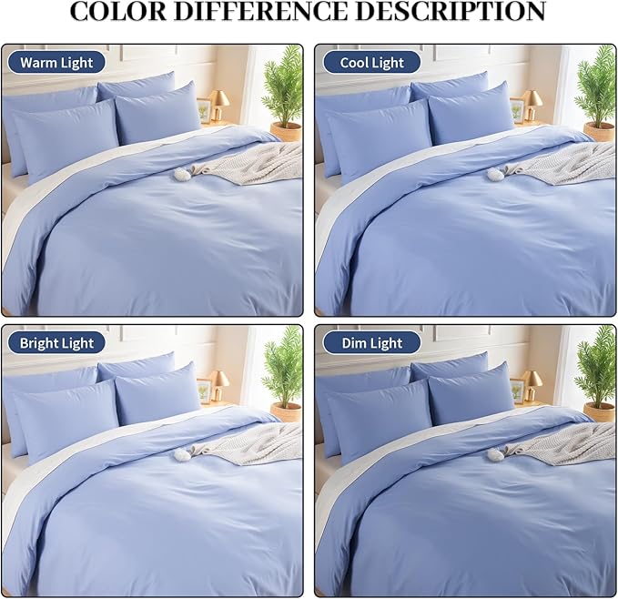 NEXHOME PRO Twin Duvet Cover Set, 100% Washed Cotton with Linen-Like Texture, Natural Organic, Breathable & Comfortable, Includes Home Bedding Set Baby Blue (No Comforter) 6890