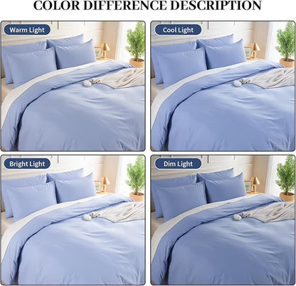 NEXHOME PRO Twin Duvet Cover Set, 100% Washed Cotton with Linen-Like Texture, Natural Organic, Breathable & Comfortable, Includes Home Bedding Set Baby Blue (No Comforter) 6890