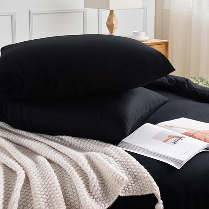 NEXHOME PRO King Duvet Cover Set – 100% Certified Organic Cotton with Washed Feel & Linen-Like Texture, Comfortable & Breathable, Home Bedding Set Black (No Comforter)